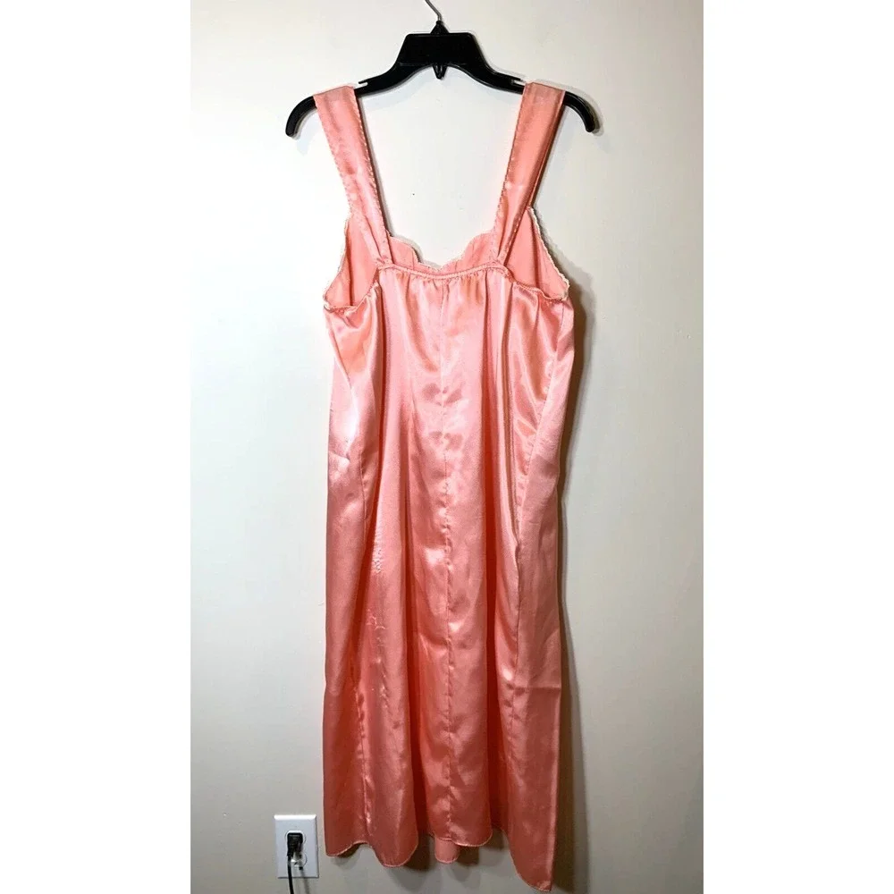 Natori‎ Chemise Nightgown Womens Small Peach Satin Slip Dress Lace Embroidered